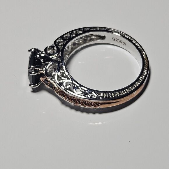 **Sale** Sterling Silver Gold Plated Black Rhinestone Ring Size 9 - Picture 11 of 12